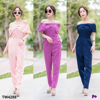 👗Pfashion [ส่งไว!!🚛] P4288 จั้มสูทขายาว เปิดไหล่ จับจีบช่วงอก Long-sleeve jumpsuit, open shoulders, pleated ch