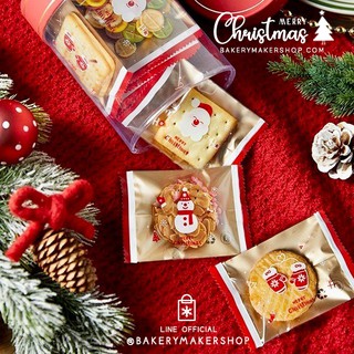 Xmas ถุงซีล หน้าใส - หลังทอง 7 x 10 ซม. คละ 3 แบบ แพ็คละ 50 ใบ / Christmas cookie bags