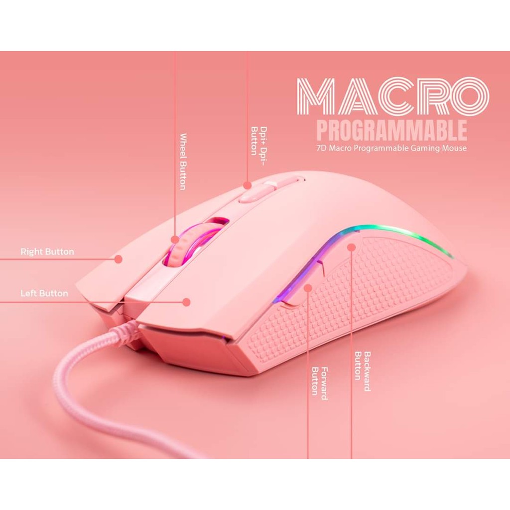 (pink) เมาส์เกมมิ่ง Mouse gaming nubwo nm-89m Pink Edition