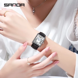 Sanda นาฬิกาข้อมือควอตซ์แฟชั่น สายหนัง กันน้ํา หรูหรา สไตล์นักธุรกิจ สําหรับสุภาพสตรี