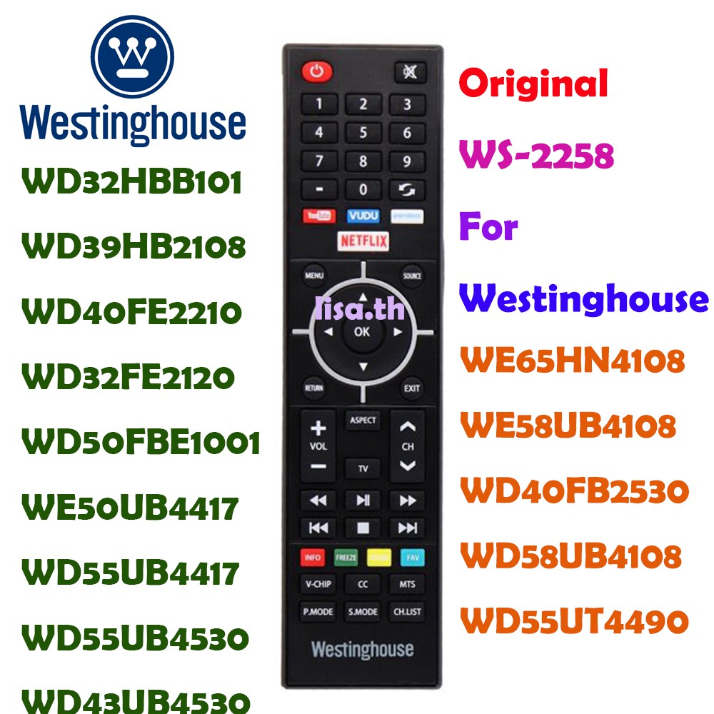 Westinghouse New Original WS-2258 TV Remote Control with Youtube/VUDU/Pandora &amp; Netflix Buttons Compatible with WestinghouseWD32HBB101 WD39HB2108 WD40FE2210 WD32FE2120 WD50FBE1001 WE50UB4417 WD55UB4417 WD58UB4108 WD55UT4490 WE65HN4108 WE58UB4108 TVs