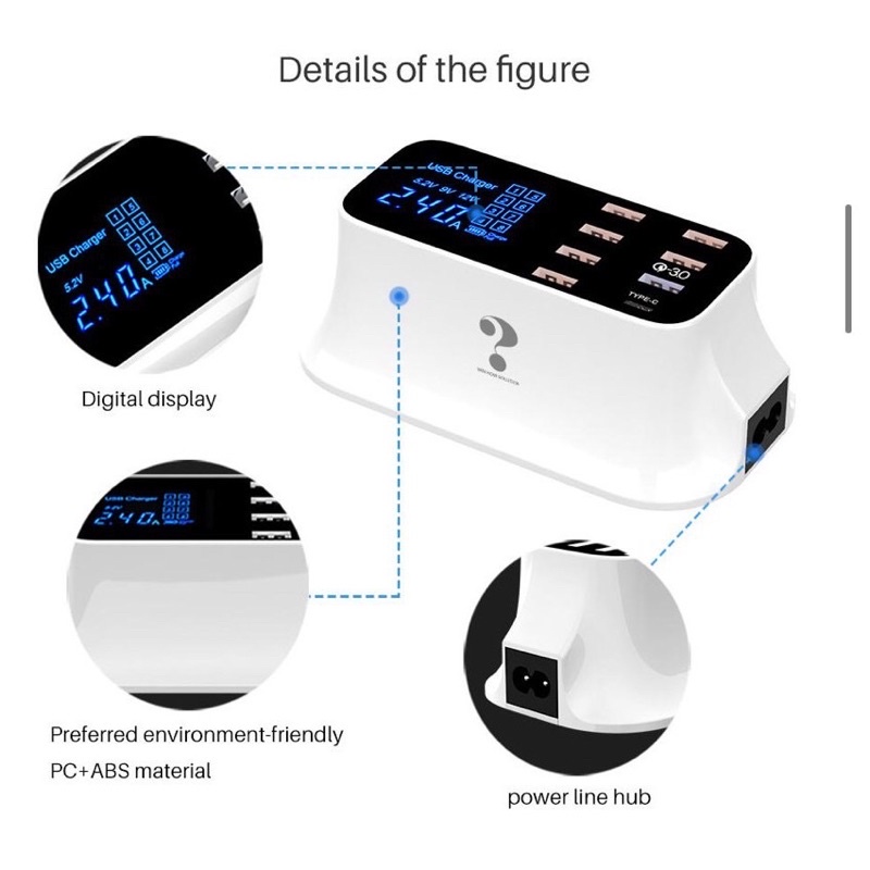 CD-A19Q Quick Charge 3.0 สมาร์ท USB+Type-C 8Port จอแสดงผลLed