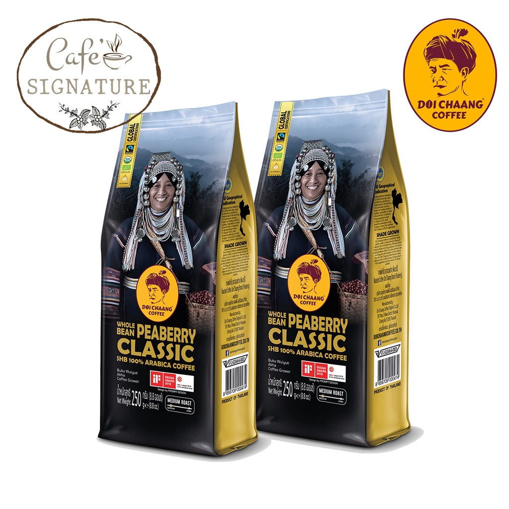 *SALE*เมล็ดกาแฟดอยช้าง 100 % :Peaberry Classic เมล็ดกาเเฟสดคั่ว - ระดับคั่ว:กลาง ขนาด 250 g.2ถุง