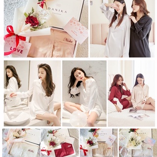 Amy Love Set ชุดนอนเดรสเชิ๊ต ปักชื่อ พร้อมช่อดอกไม้ ของขวัญวันวาเลนไทน์ | Danika Brand