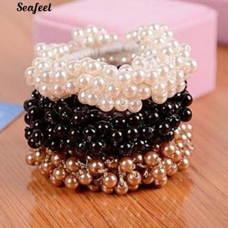 สร้อยไข่มุกแฟชั่น Rope Scrunchie Faux Pearl Beads วงผมยืดผม