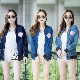 6251 เสื้อแจ็คเก็ตเบสบอลแขนยาวหน้าอกแต่งปักหอย