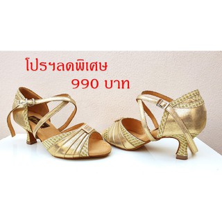 รองเท้าลีลาศ และ Salsa Dance Shoes Oriana OR-L68 สีทอง ส้นสูง 2 นิ้ว