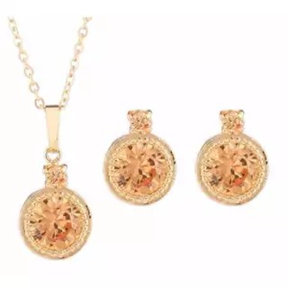 Mistyles ต่างหู ตุ้มหู จี้ Swarovski สร้อยคอ ชุดเครื่องประดับ Jewelry Gift Set - Yellow Sapphire 0911