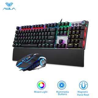 Aula F2088/2058+S20Mechanical แป้นพิมพ์และเมาส์เล่นเกมสีดํา/สีฟ้า