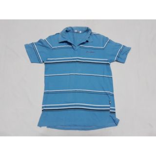 เสื้อโปโลคอปกแขนสั้นสีฟ้าลายขวาง มือสอง