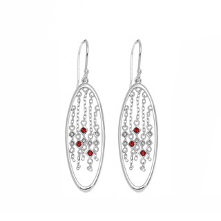 Aevari Silk Tassel Earrings Sterling Silver 925 with Light Siam Crystal ต่างหู ต่างหูเงินแท้ เงินแท้925