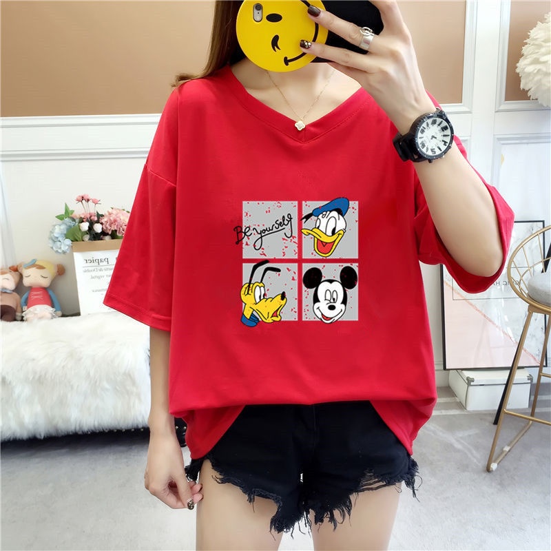 เสื้อยืดแขนสั้น คอวี ขนาดใหญ่พิเศษ แฟชั่นฤดูใบไม้ผลิ และฤดูร้อน สําหรับผู้หญิง ไซซ์ M – 5Xl มี 7 สไตล์ ราคา ถูกที่สุด ดีลบีเคเค แกลเลอรีภาพที่ 9