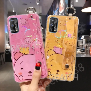 เคสโทรศัพท์ Realme X7 Pro 5G Case with Wristband Holder Silicone TPU Cute Cartoon Bear Phone Cover with Jack Hole Casing for Realme X7 Pro เคส