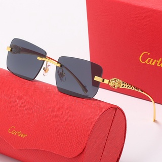 Cartier แว่นตากันแดด แบรนด์เนม เลนส์กระจก สไตล์เรโทร หรูหรา แฟชั่นสําหรับผู้หญิง สีดํา