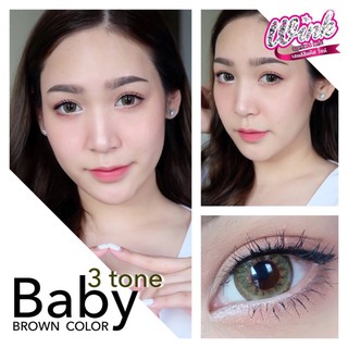 1 คู่ บิ้กอายตาโต สายแบ๊ว สายสวยหวาน ต้องมี รุ่น Baby 3 Tone Brown แบรนด์ Wink Contact Lens ขนาด 14.2สีน้ำตาล สายตาปกติ