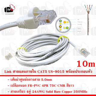 Link สายแลน ภายใน CAT5E US-9015 สายเกรียว 4คู่ 24AWG เปลือกนอก FR-PVC 75C สีขาว 10m พร้อมประกอบหัว