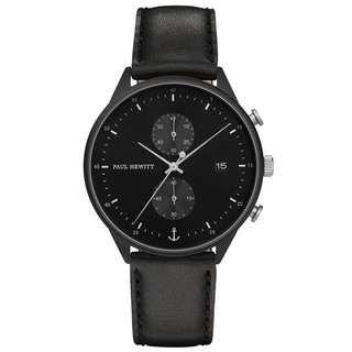 Paul Hewitt Watch Chrono Line Black Sunray IP Black/Stainless Steel Leather Watch Strap Black 196 mm