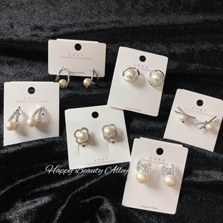 พร้อมส่ง ต่างหู แฟชั่น มุก เพชร หัวใจ earing