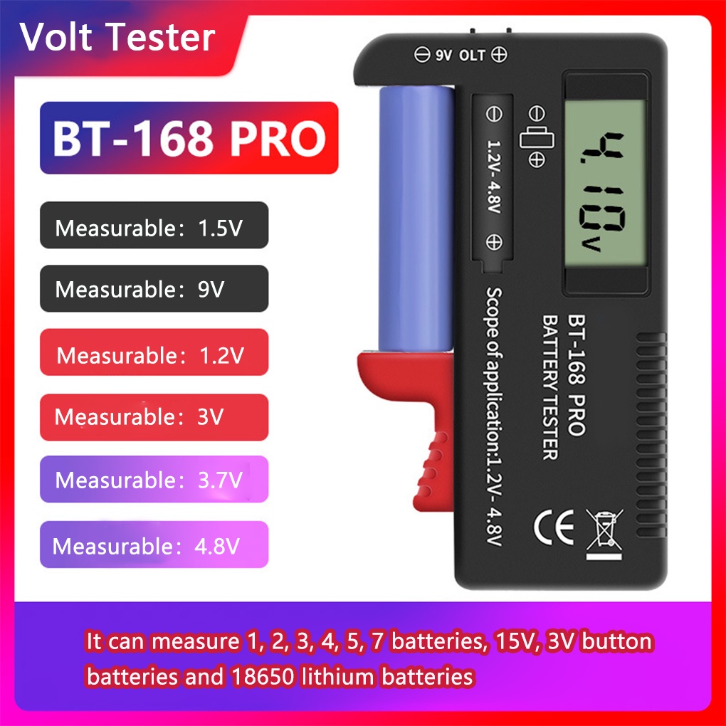[Biho] Battery Capacity Tester Digital Battery Checker Plastic Portable Cell Tester for AA 1.5V 9V