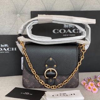 (ผ่อน0%) กระเป๋าสะพายข้าง Coach Beat Shoulder Bag With Horse And Carriage Print 4594 ลายรถม้า สีน้ำตาลดำ งานshop