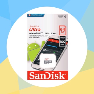 เมมโมรี่การ์ด Micro SD 64GB Class10 SanDisk ULTRA (100 MB/s.) ของแท้ประกัน 5 ปี