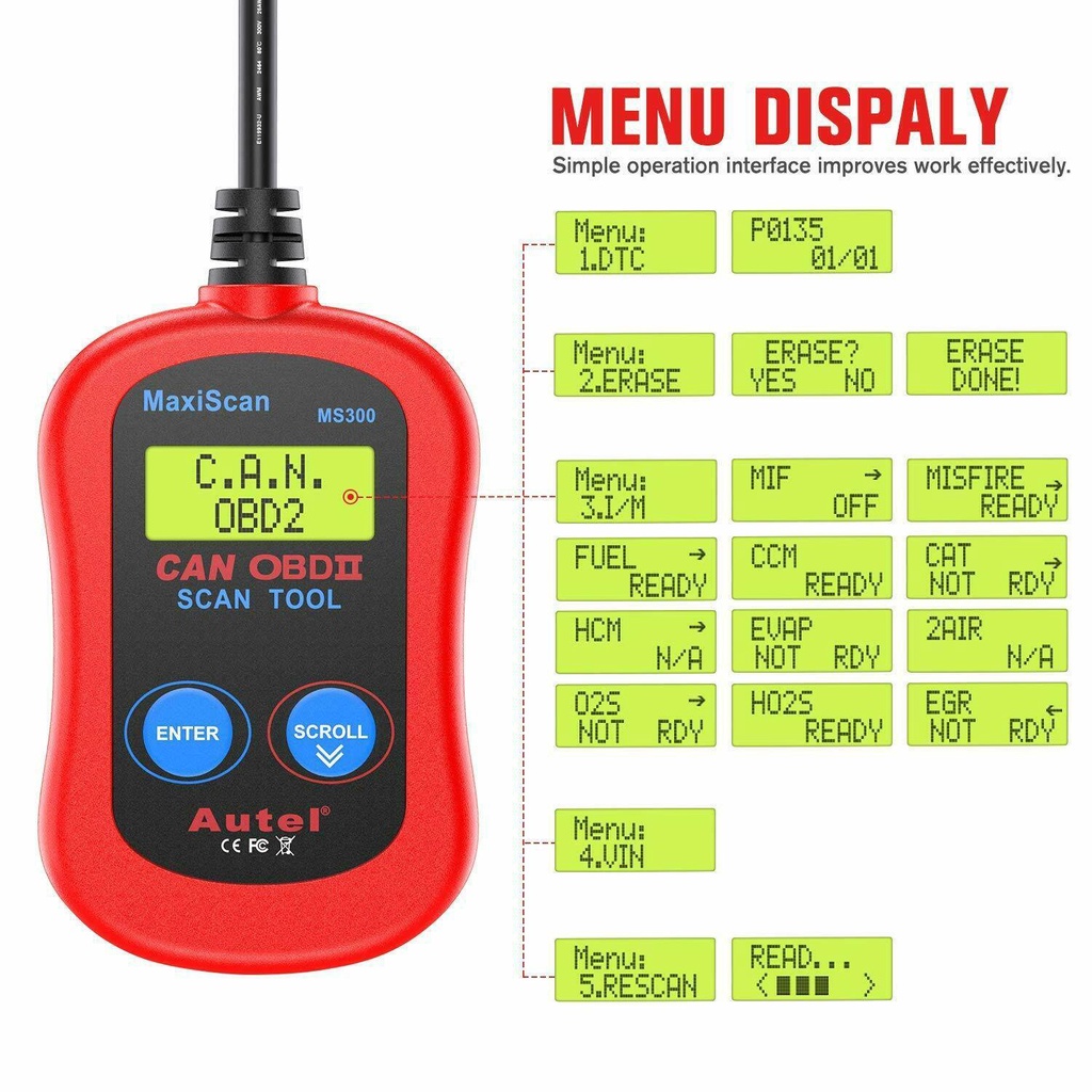 Autel ms300 obd2 scanner car code reader turn off check engine light