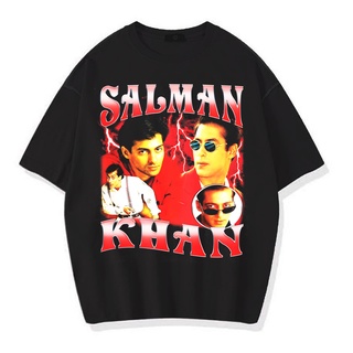 เสื้อยืดผ้าฝ้ายพิมพ์ลายแฟชั่นเสื้อยืดแขนสั้น พิมพ์ลาย Salman KHAN HOMAGE VINTAGE สีดํา สีเทาเข้ม