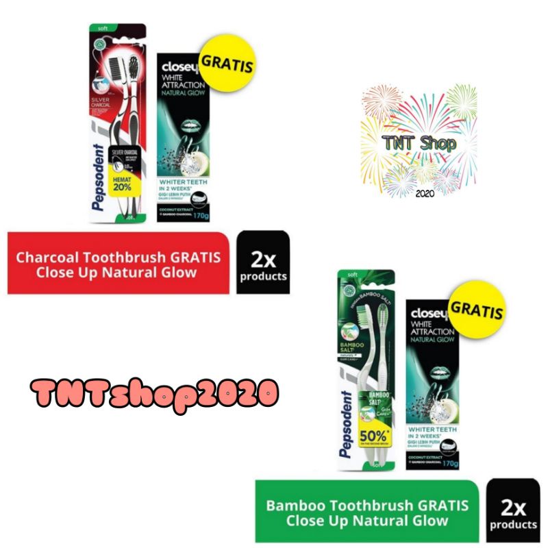 แปรงสีฟัน Pepsodent ประกอบด้วย 2 ยาสีฟัน FREE CLOSE UP Natural Glow 170gr