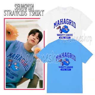 คอตต้อนคอกลมเสื้อยืด ผ้าฝ้าย พิมพ์ลาย straykids seungmin m@hgrid varsity league สีฟ้า สําหรับผู้หญิง และผู้ชายS-5XL