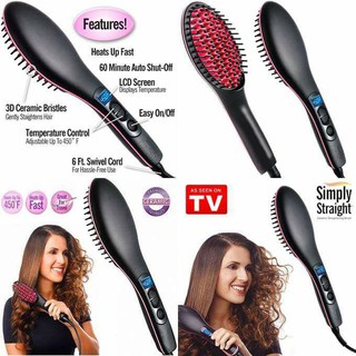 ใหม่ 2 in 1 แปรงหวี ยืดผมตรง เซรามิค ระบบ ดิจิตอล (New Simply Straight Artifact Hair Straightener Brush Ceramic Electric