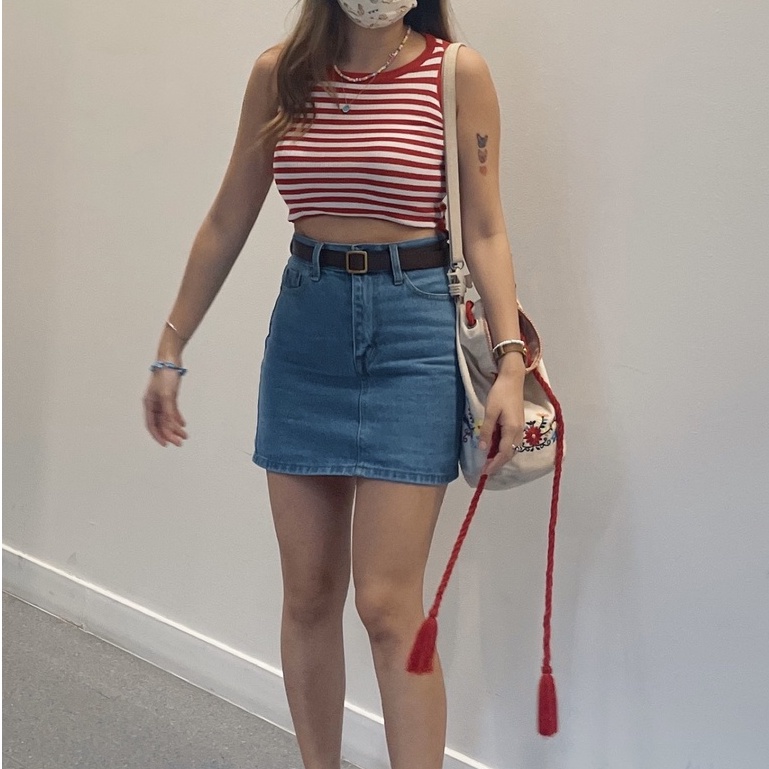 upeachme(D31-39) SMOKE JEAN SKIRT (S-6XL) กระโปรงยีนส์เอวสูงทรงเอสั้น กระโปรงยีนส์เอวต่ำ ยีนส์สั้น - รูปที่ 6