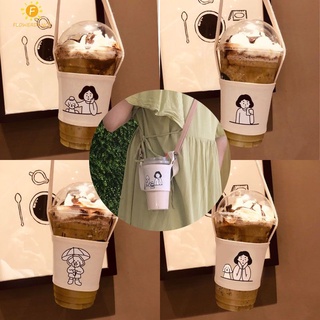 Eco เครื่องดื่มกระเป๋าแก้วแขนห่อกาแฟมือเขย่าถ้วยกระเป๋า Ins ลมสวยน่ารักแข็งที่วางแก้วกระเป๋าผ้าใบกาแฟแก้ว C Arrier H Older FLOWERDANCE