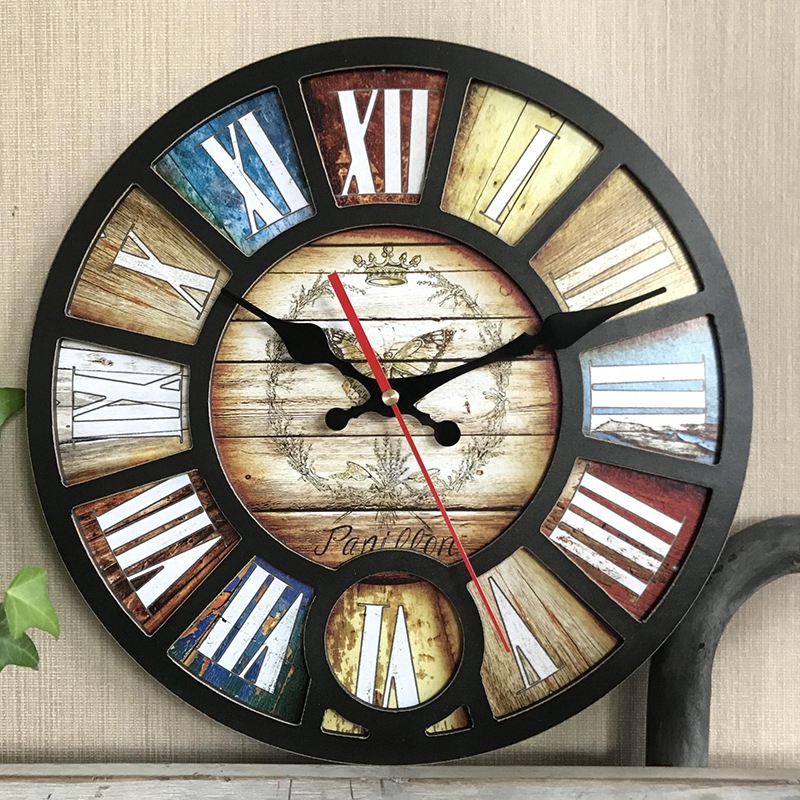 Stylish wall clock living room clock art clock Iron wood wall clock