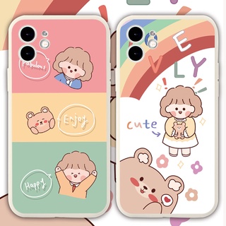 เคสโทรศัพท์มือถือนิ่ม ขอบตรง ลายการ์ตูนเด็กผู้หญิงน่ารัก สไตล์เกาหลี ฝาครอบป้องกันการตก สำหรับติด เคสไอโฟน11 โทรศัพท์ se2020 7 8 plus 11 เคสไอโฟน 12 13 14 pro max เคสไอโฟน 13 เคสไอโฟน เคสไอโฟน7พลัส xs XR case เคสโทรศัพท์ เคส เคสโทรศัพท์ Frosted case