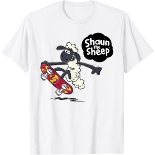 เสื้อยืดผ้าฝ้ายพรีเมี่ยม เสื้อยืด พิมพ์ลาย Shaun the Sheep Skateboarding Shaun