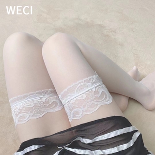 【พร้อมส่ง】WECI ถุงน่องเซ็กซี่ ความยาวเหนือเข่า แต่งลูกไม้ สีขาว สําหรับผู้หญิง