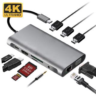 Thunderbolt 3 Docking Station Usb Hub 10 In 1 Type C อะแดปเตอร์ Usb 3 . 0 พอร์ต 4 K Hdmi Vga Rj45 Gigabit Ethernet สําหรับ Macbook Pro