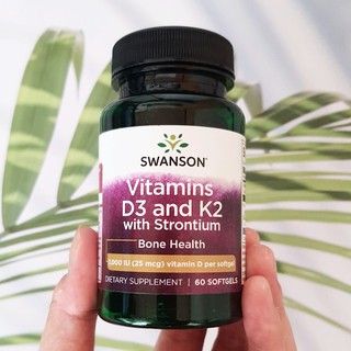 47% OFF Sale!! EXP: 06/23 วิตามินดี3กับเค2 Vitamins D-3 &amp; K-2 with Strontium Complex 25 mcg 60 Softgels (Swanson®)