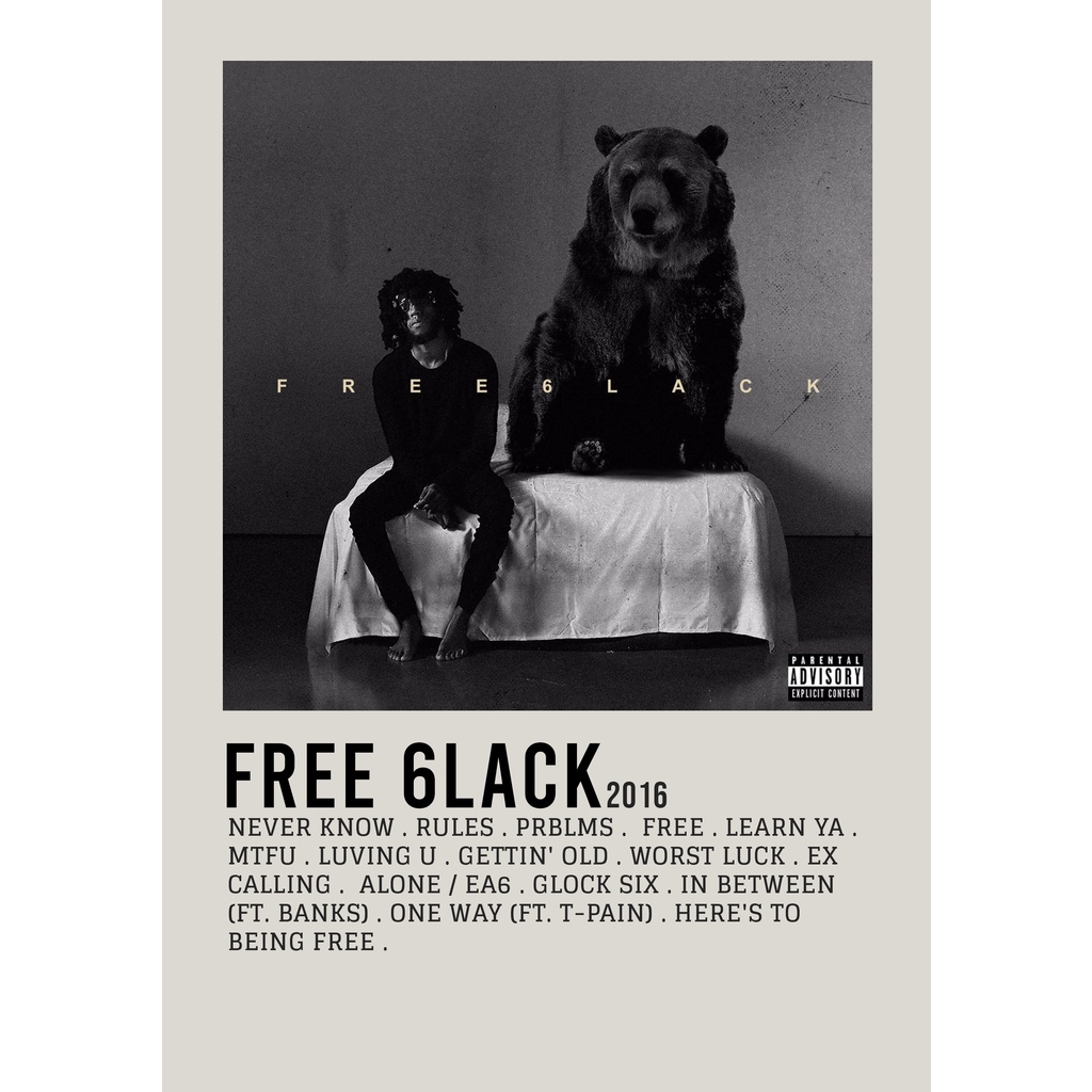 Poster Cover Album FREE 6LACK by 6LACK สําหรับห้องพัก/ผนัง