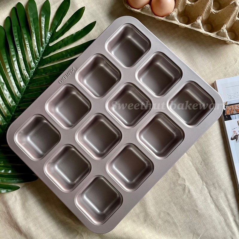 Chefmade แท้* พิมพ์สี่เหลี่ยม พิมพ์บราวนี่ พิมพ์ขนมปังเล็ก พิมพ์ 12 หลุม WK9149
