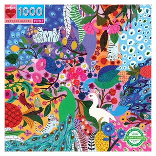 eeBoo Peacock Garden 1,000 Pc Round - จิ๊กซอว์รูปนกยูงแบบ 1,000 ชิ้น