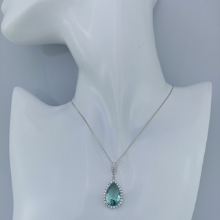 Silver thai sterling silver necklace with water drop blue cz diamond สร้อยคอเงินแท้925ลายหยดน้ำเป็นเพรชcz