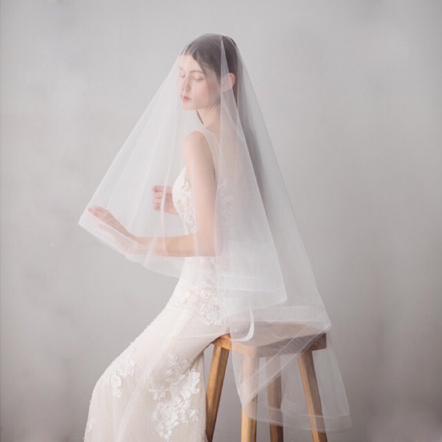 veil เวลเจ้าสาว ผ้าคลุมผมเจ้าสาว ขอบตาข่ายแข็งมีวอลลุ่ม มีสีขาว สีแชมเปญ (สีครีม)