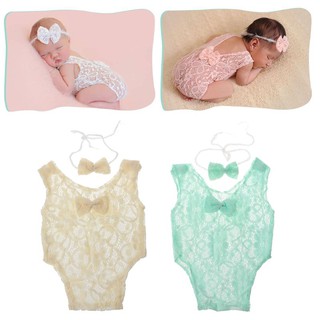 ❤❤ 2Pcs/set Baby Photography Props Backless Hollow Bowknot Lace Romper Newborn