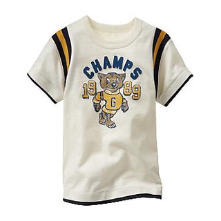 เสื้อยืดเด็กผู้ชาย Baby Gap สีครีมสกรีนลายน้องแมว +ผ้าสักกะหลาดปะ"CHAMPS"