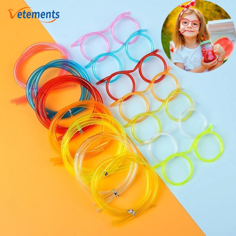 Straws 13 บาท หลอดดูดน้ํา PVC รูปแว่นตา หลากสี ยืดหยุ่น อุปกรณ์ประกอบฉาก สําหรับปาร์ตี้วันเกิดเด็ก Home & Living