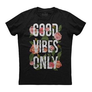 [S-5XL] เสื้อยืดแขนสั้น ผ้าฝ้าย พิมพ์ลายคําคม Good Vibes Only Inspirational สีดํา PLmnlm74DNmmdf29