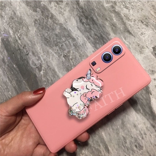 Ready Stock เคสโทรศัพท์ VIVO Y12A Y52 5G Y72 Y3s Y20S [G] SG Y12S Y20 V20 SE Pro 2021 New Case with Cute Cartoon Pink Horse Water Bracket Softcase Skin Feeling TPU Silicone Phone Cover เคส VIVOY52