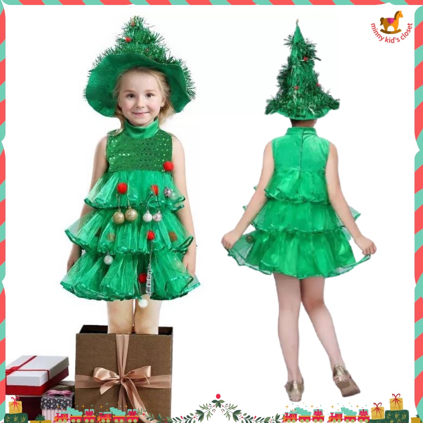 ชุดคริสมาสเด็ก ชุดต้นคริสมาสสีเขียว chrismas tree dress
