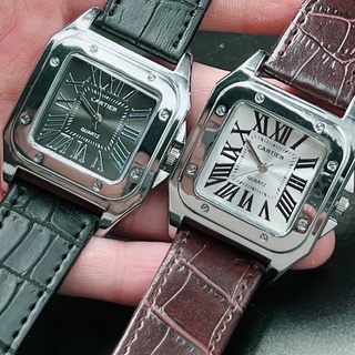 นาฬิกาข้อมือแฟชั่นหรูหรา คาเทียร หน้าปัดขอบเงินขนาด 32 มม. สายหนัง พร้อมกล่องดำแถมฟรี